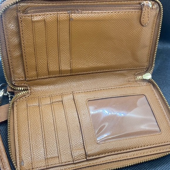 🤎COACH🤎Brown Pebble Leather Double Zip Wristlet/Good Condition - Picture 5 of 14